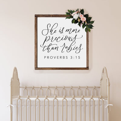 She Is More Precious Than Rubies Wood Framed Sign - Mulberry Market Designs