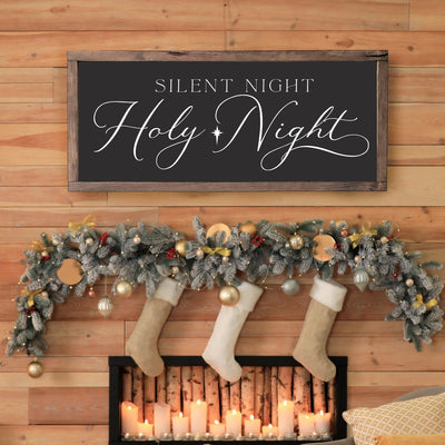 Holy Night Sign Silent Night Christmas | Wood Framed Sign - Mulberry Market Designs