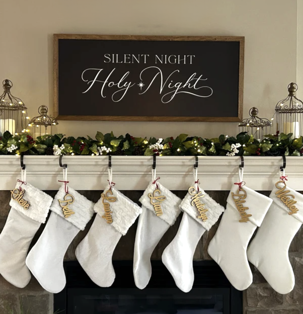 Holy Night Sign Silent Night Christmas | Wood Framed Sign - Mulberry Market Designs