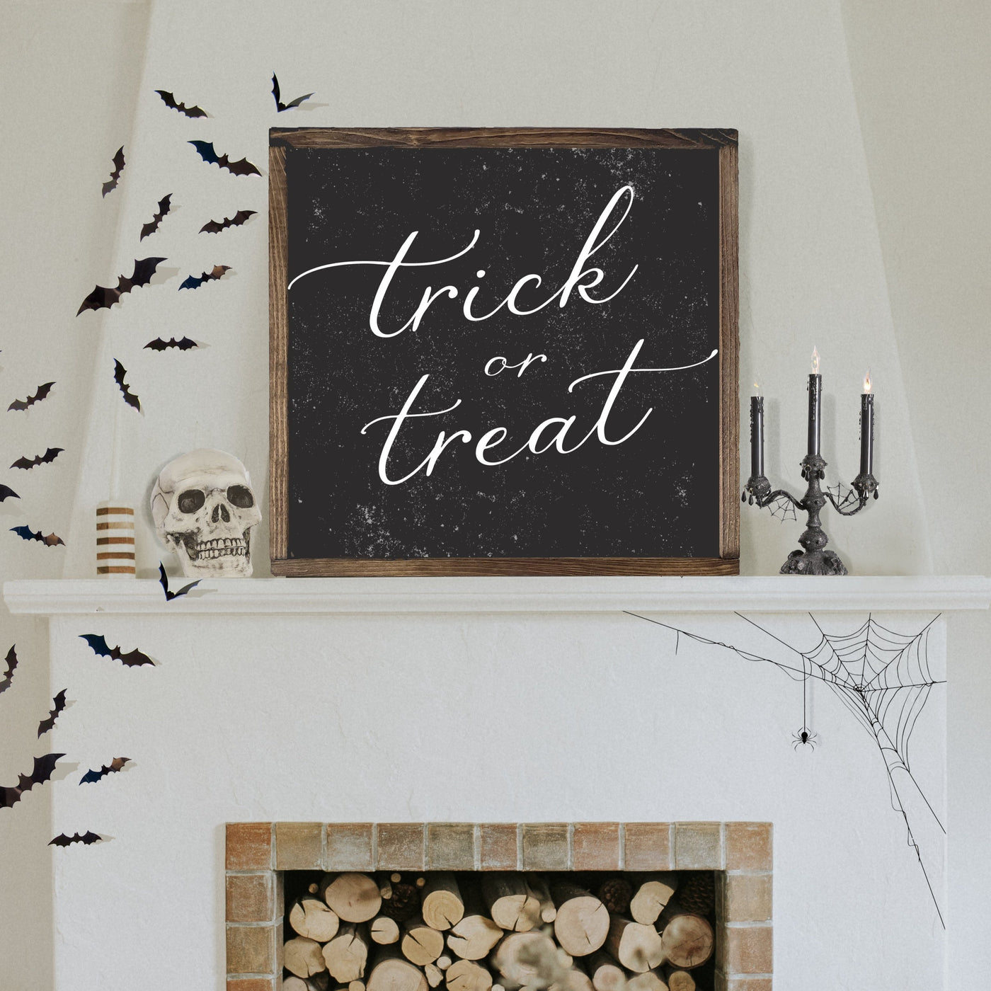 Trick or Treat | Halloween Wood Framed Sign - Mulberry Market Designs