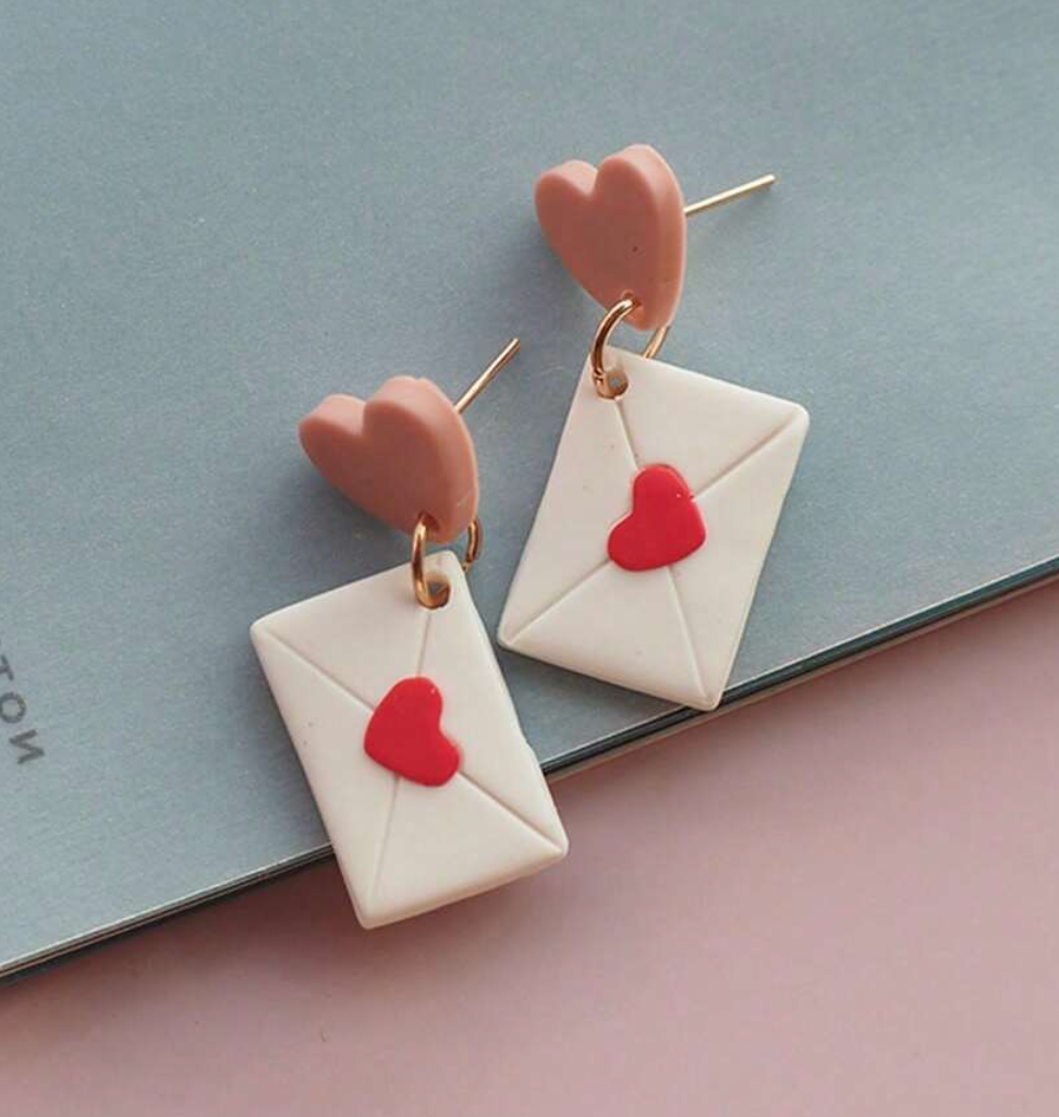 Valentines Heart Love Envelope Earrings