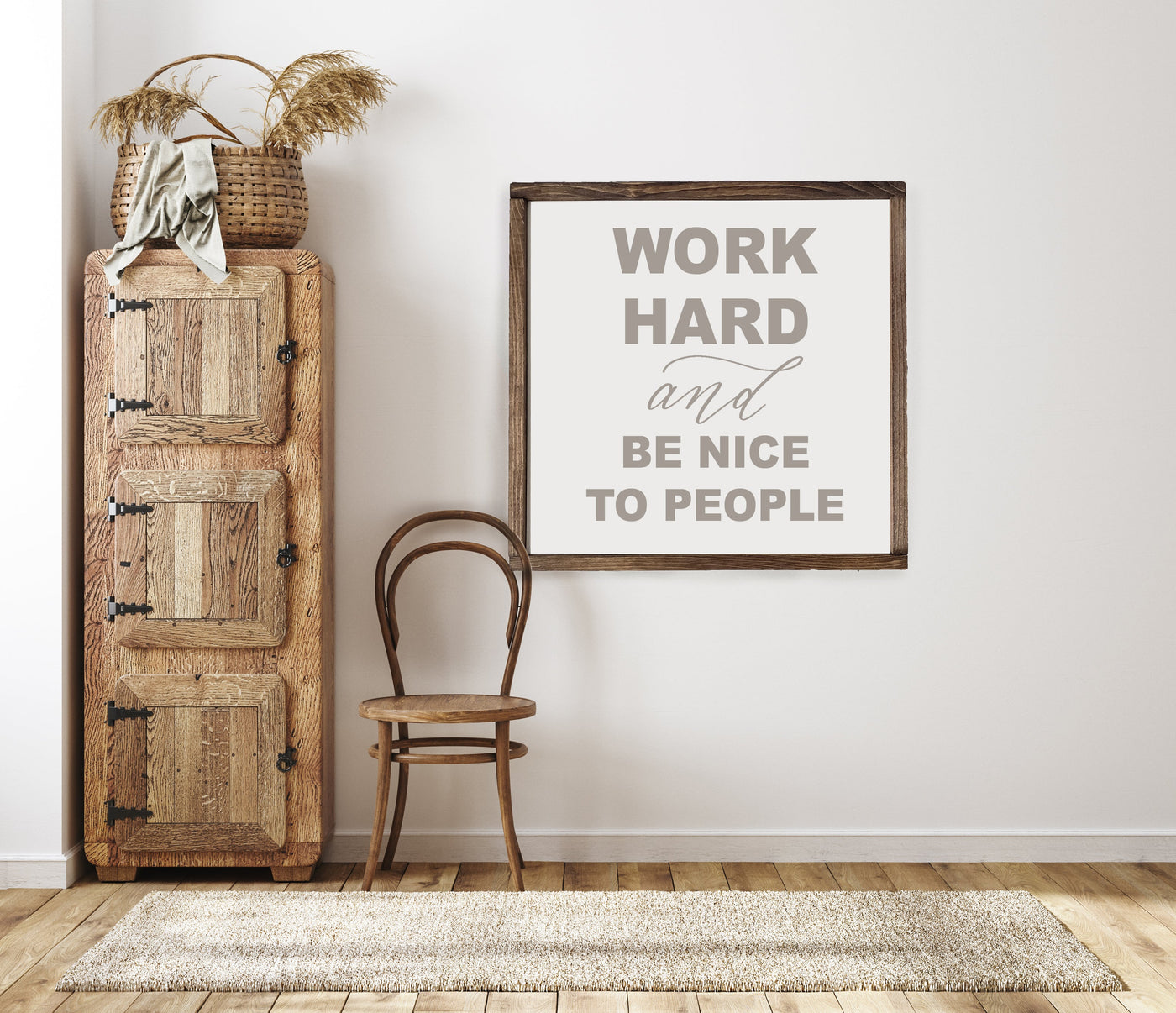 Work Hard And Be Nice to People Farmhouse Wood Framed Sign - Mulberry Market Designs